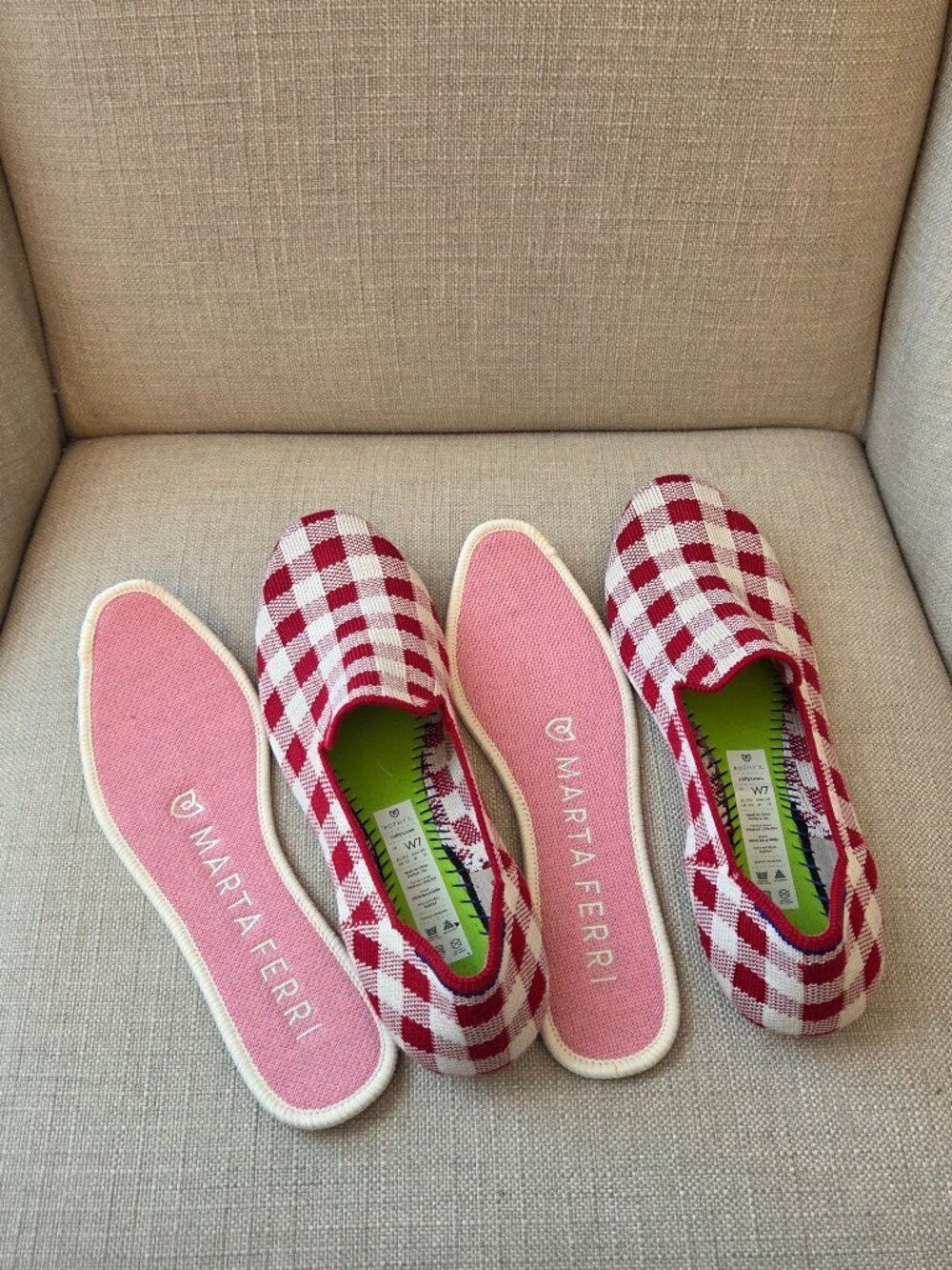 Rothys x Marta Ferri Scarlett Check Loafers Size 7 Red White Gingham Plaid Shoe - Picture 7 of 12